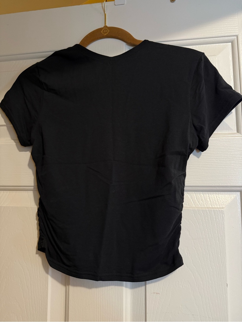Nike Black Scoop Neck Short Sleeve Cropped Tee with White Swoosh (Women’s: M) - Picture 3 of 3